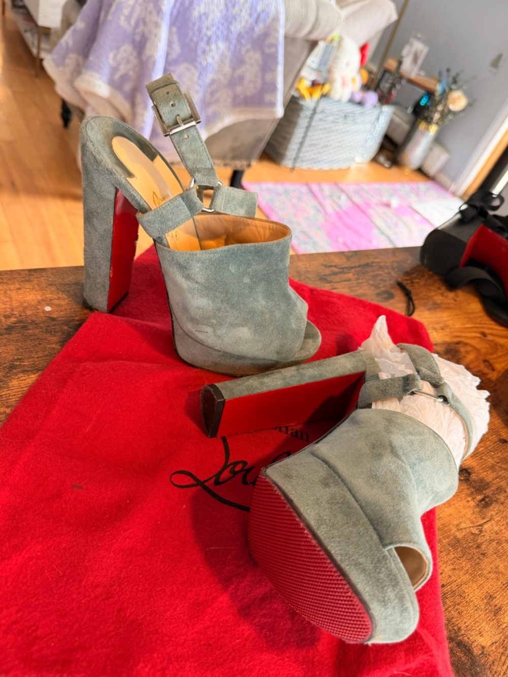 Christian Louboutin Tamilia 140 Suede pale blue platform heels